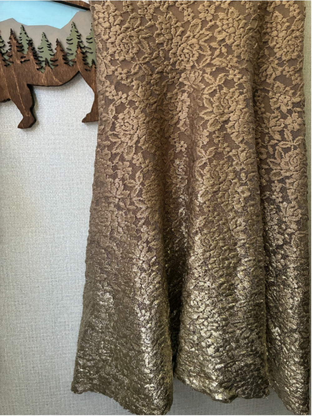Women's Free People Mini Dress S Brown Gold Lace - Picture 5 of 6